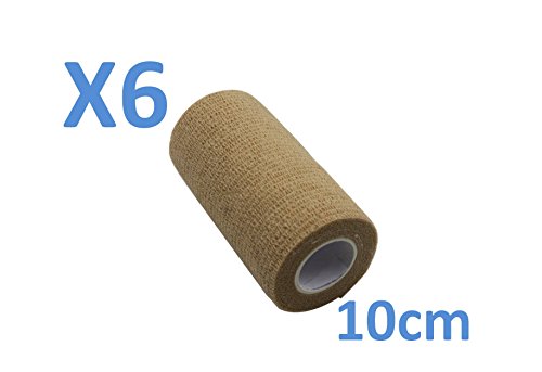 PintoMed - Bandage Cohésif - Beige - 6 Rouleaux X 10 cm X 4,5 m Autoadhésif, Sports Bande, Premiers Secours Adhésif, Vet Wrap