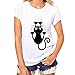 Produktbild Luckycat August 2018 Sommer Tee Damen Buntes Katzen Tierdruck Schmetterlinge Muster Weißes Baumwollmischung T-Shirt