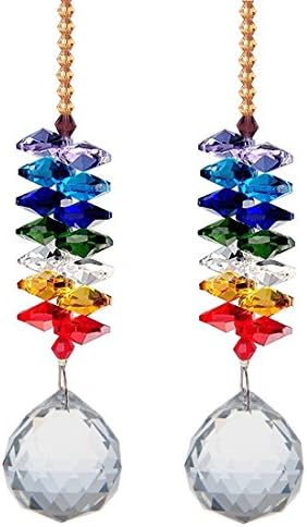 2pcs Chandelier Crystals Ball Prisms Pendant Rainbow Octagon Beads Chakra Suncatcher for Gift Car Window (Clear)