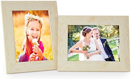 Photolini Set of 2 Picture Frames with Dimensions of 15x20 cm/8 x 6 Inch, Beach-House Style, Rustic, White, Natural Solid Wood with Glass Insert