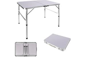 Qimu 3ft Folding Camping Table with 2 Adjustable Height(37/67CM),Aluminum Folding Table Portable Camping Picnic Table for Camping Party Gardening Dining Trestle Patio (White,90cm)