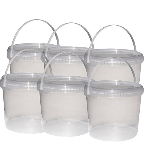 20 x 5,5 L Eimer mit Deckel Kunststoffeimer Deckel Henkel Lebensmittelecht klar