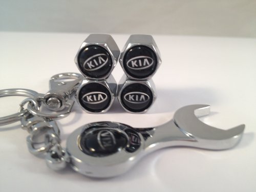 Preisvergleich Produktbild Kia-Reifenventilkappen-Set, 4 Reifenventilkappen, Schlüsselanhänger mit integriertem Schraubenschlüssel, 4 Stück