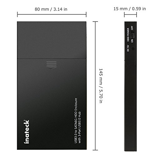 Inateck 3-Port USB 3.0 Hub mit 2,5 Zoll USB 3.0 Festplatte Externes Gehäuse für 9,5mm 7mm 2,5 Zoll SATA HDD SSD, Unterstützung von UASP - 4