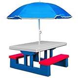 Childrens Kids Table and Bench Picnic Set with Parasol Garden Play Furniture ()