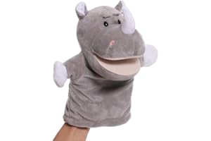 Proumhang Marionette a Mano per Bambini,Morbido Peluche Animale Zoo Marionetta per Bambini,Ragazzi,Ragazze,Grandi Bocche Mobili Rinoceronte 25cm
