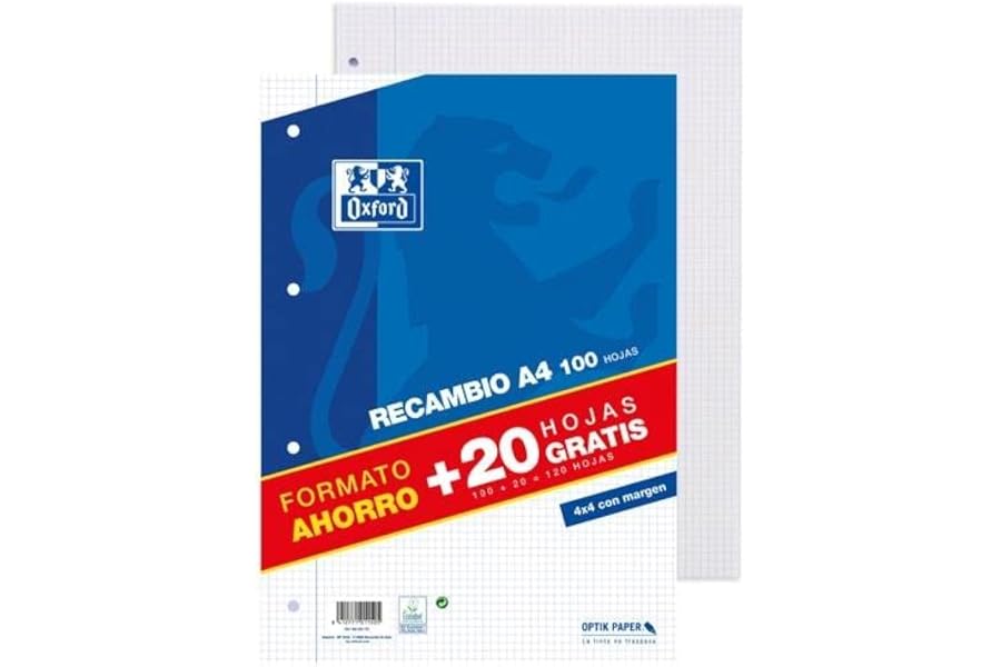 Oxford Classic, Recambio Hojas Sueltas, 120 Hojas, A4, Blanco