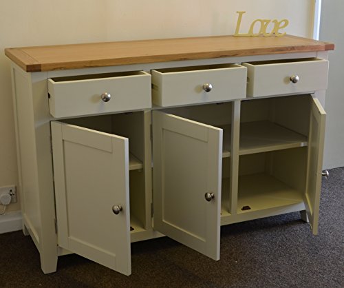 Classically Modern Dorset French Ivory / Cream Painted Oak & Pine 3 Door Sideboard Cupboard Cabinet