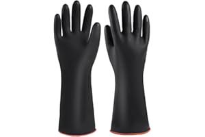 MIN-XL Heavy Duty Latex Gloves, Chemical Resistant Gloves,Safety Work Cleaning Protective Waterproof Industrial Rubber Gloves, Resist Strong Acid, Alkali and Oil (35cm)