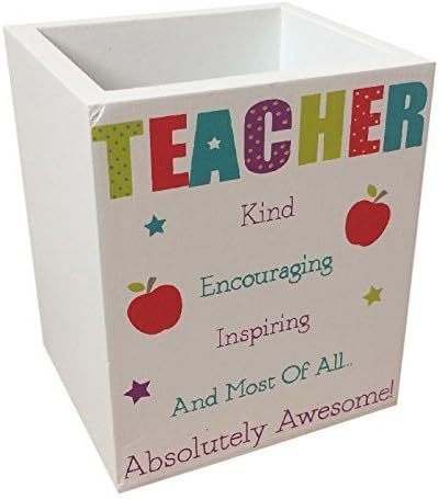 Awesome Teacher White Wooden Pencil Pot