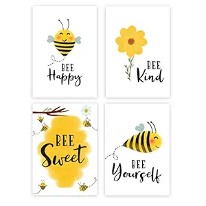INKOLOGIE Nursery Kids Room Wall Art Decor Poster Print, A4 Size 8.25 x 11.75-inch, Honey Bee Theme, Bee Kind, Bee Yourself, 4-Pack, No Frame