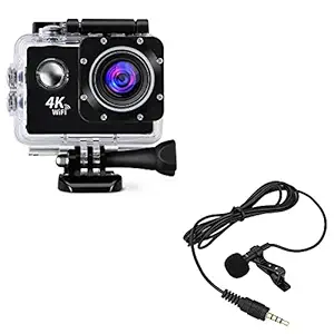 TechKing Combo Pack of 2 Items - 4K WiFi Waterproof Action Sport Camera, 3.5mm Professional 10mtr Metal Microphone (1 Year Warranty)