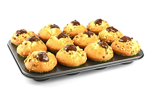Premium Metall Muffinförmchen für 12 Muffins | BPA-frei und Antihaftbeschichtung | spülmaschinenfeste Muffinform | leicht zu reinigen | Cupcake und Brownie Backform - 2