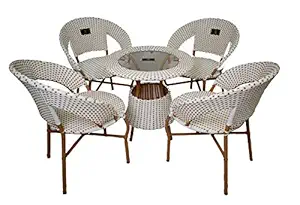 BrookWood - Outdoor Furniture Set 4 Chairs 1 Table with Glass - White+Beige