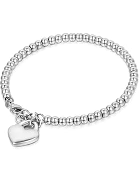 Cupimatch Edelstahl Armkette Damenarmband Charmsarmband Herz- Anhänger Damen Armband, Handgelenk Kugel Perlenkette...