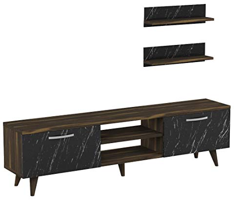 Wohnling Tv Lowboard Repa 140 Cm Massiv Holz Sheesham Landhaus 2 Türen Fach Hifi Regal Braun Schwarz 4 Füße Fernseher Kommode Vintage