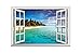 Produktbild Kentop Wandaufkleber Fenster Mittelmeer Strand Urlaub Wandsticker Bild 3D Wandtattoos Wall Sticker für Wohnzimmer Schlafzimmer Deko