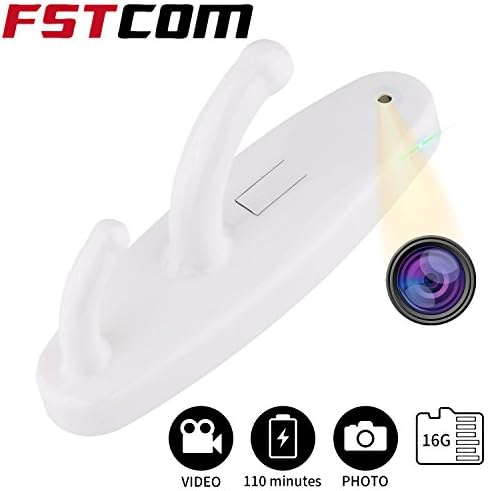 FSTCOM Spy Camera Clothes Hook HD 1280P Video Recorder Nanny Cam White