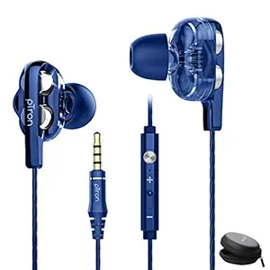 pTron Boom Ultima 4D Dual Driver, In Ear Gaming Wired Headphones with Mic, Volume Control & Passive Noise Cancelling Boom 3 Earphones - (Dark Blue)