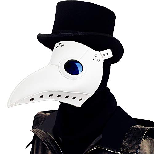Raxwalker Plague Doctor Mask Halloween Props Costume Steampunk Gothic Cosplay Retro Leather Bird Mask (white)