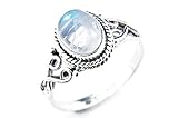 Hergestellt in Indien Ring Silber 925 Sterlingsilber Regenbogen Mondstein weiß Stein (MRI 42), Ringgröße:60 mm/Ø 19.1 mm