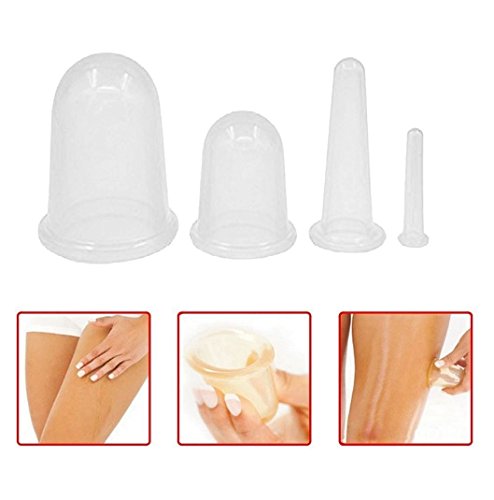 NALATI 4Stk Schröpfen Cups + 1er Pinsel (Farbe zufällig) Hautpflege Silikon Schröpfen Cups Massage Set für Gesicht Körper gegen Fett - 4