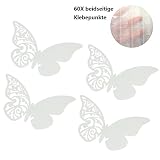 ElecMotive 50Tlg Schmetterling Tischkärtchen Wandsticker Namenskärtchen Platzkarte Namensschild für Hochzeiten Feste Partys (Weiß)