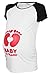 Happy Mama. Woman's Maternity Baby on Board Feet Funny Print T-shirt Top. 575p (White & Fuchsia, UK 16/18)
