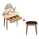 Zxx Ensemble de Table de courtoisie Indoor, Ensemble de Coiffeuse avec Miroir Rond 1 Grand tiroir à Rails coulissants Coiffeuse de Maquillage avec Tabouret rembourré pour Fille