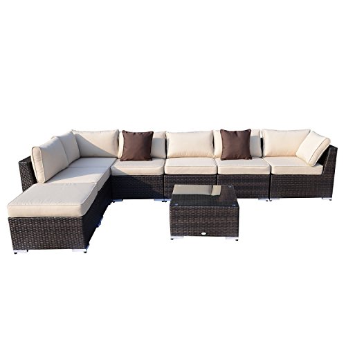 Outsunny Gartenmöbel 25 teilig Polyrattan Sofa Sitzgruppe Alu Rattan mix inklusive Kissen, braun