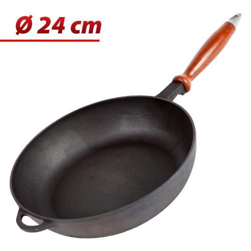 Bratpfanne hoch aus Gusseisen Ø 24 cm mit Holzgriff