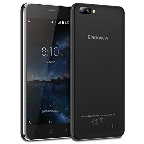 Blackview A7 - 5.0 Zoll IPS Screen 3G Android 7.0 Smartphone, 2MP Front Kamera + 5MP Dual RÃ¼ckfahrkamera, 1.3GHz Quad Core 1GB RAM 8GB, Dual SIM Bluetooth 2800mAh Akku - Schokolade Schwarz