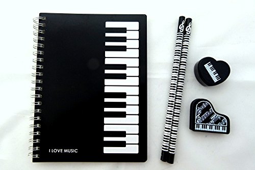 Preisvergleich Produktbild Schwarz Lineal-und Gummi-Notebook Musik Themed Briefpapier-Set