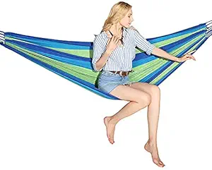 Baskety Cotton Tree Hammock with 2 Tree Straps and 2 Ropes Portable Brazilian Camp Hammock Lightweight Breathable Pool Lounge for Backyard,Porch,Date Outdoor and Indoor , 280 x 80 cm, Blue