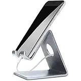 ELV Desktop Cell Phone Stand Tablet Stand, Aluminum Stand Holder for Mobile Phone (All Size) and Tablet (Up to 10.1 inch) - Silver