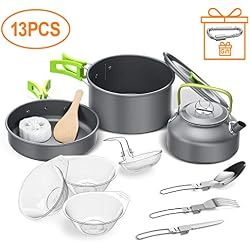 Igrome Kit Casserole Camping 13 Pièces - Casseroles et Poêles de Camping 2/3 Personnes en Aluminium Durable Léger et Compact pour Pêche/Survie/Randonnée/Outdoor/Pique-Nique