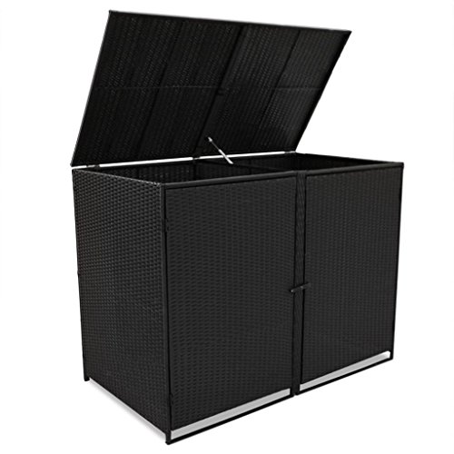 vidaXL Mülltonnenbox für 2 Tonnen Poly Rattan Schwarz 148x80x111 cm Müllbox