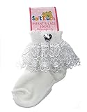 Baby Girls Cute Lacey Crochet Frilly Socks With Diamantes - White (6-12 Months)