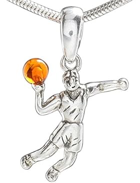 Handball Spieler Kinder Halskette Anhänger Naturbernstein Ball mit Schlangenkette,Ketten Anhänger aus 925 Sterling...