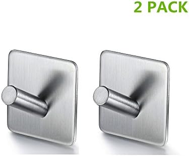 2 Pack of Self Adhesive Hooks， Stainless Steel Wall Mounted Sticky Racks Tea Towel Holder Robe Coat Hat Hook Hanger Heavy Duty Waterproof and Oilproof for Kitchen Bathroom Lavatory ， 3M Stick Hook