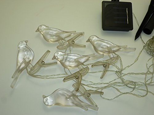 Solar Lichterkette 5 flammig Vogel mit Clip zum Klemmen, LED weiß Solarleuchte Dekoration - 4