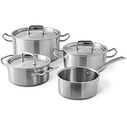 Tim Mälzer Set de casseroles Tri-Ply 3x casseroles de cuisson avec couvercle en acier inoxydable, 1x casserole avec un manche extra long, Adapté à l'induction - 4 pièces