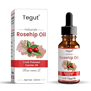 Tegut Rosehip Seed Oil - Cold Pressed Pure & Undiluted Carrier Oil for Skin Lightening, Stretch Marks, Acne Scars, Wrinkles, Aging (30 ML)