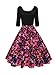 Produktbild TEBAISE Damen Elegant 3/4 Ärmel A-Linie Kleid 1960er Jahre 50s Rockabilly mit Blumenrock U-Ausschnitt Partykleider Cocktailkleid Printkleid Knielang Karneval Abendkleid