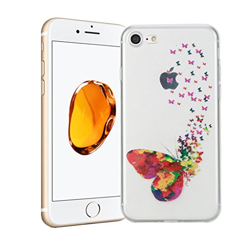 Funda iPhone 8 Silingsan Funda de Silicona TPU para iPhone 8 Carcasa Transparente Soft Clear Case Cover Funda Blanda Flexible Carcasa Delgado Ligero Caja Anti Rasguños Anti Choque con Diseño Creativo - Mariposas Coloridas