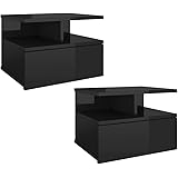 vidaXL 2X Tables de Chevet Flottantes Table de Nuit Murale Armoire de Chevet avec Un Tiroir Chambre à Coucher Maison Noir Bri