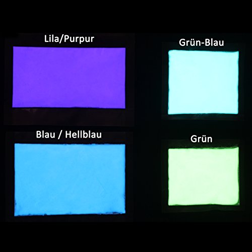 Premium Glühpulver – Profi Leuchtpigmente, Selbstleuchtende Farbpigmente, Nachleuchtpulver, Nachtleuchtpulver, UV Farbpulver, Glühfarbe, Nachleuchtpigment, Nachleucht-Pigment, Leuchtfarbe, Schwarzlicht-Pulver, Glühpulver, Glühpigmente (Strontium Aluminate | Ungiftig | ultra stark) (40 g; Grün-Blau) - 4