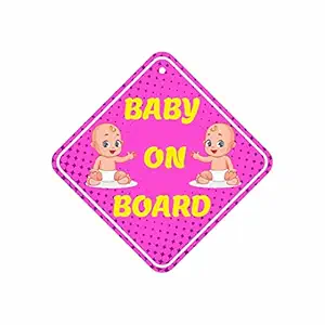 CVANU Twins Baby On Board Child/ Baby Boy Vehicle Decal Sticker, Window Hanging Safety Sign for Car - Pink Colour Size(6inch x 6inch) (Pack of 2)