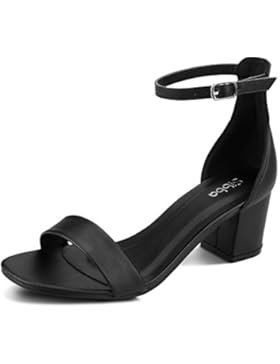 Sibba Damen Offene Sandalen mit Mittelabsatz Fesselriemen Open Toe Klassische Sommerschuhe