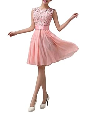Romacci Damen Chiffon Spitze Kleid Sleeveless O Ansatz Normallack elegante Prinzessin Party Kleid